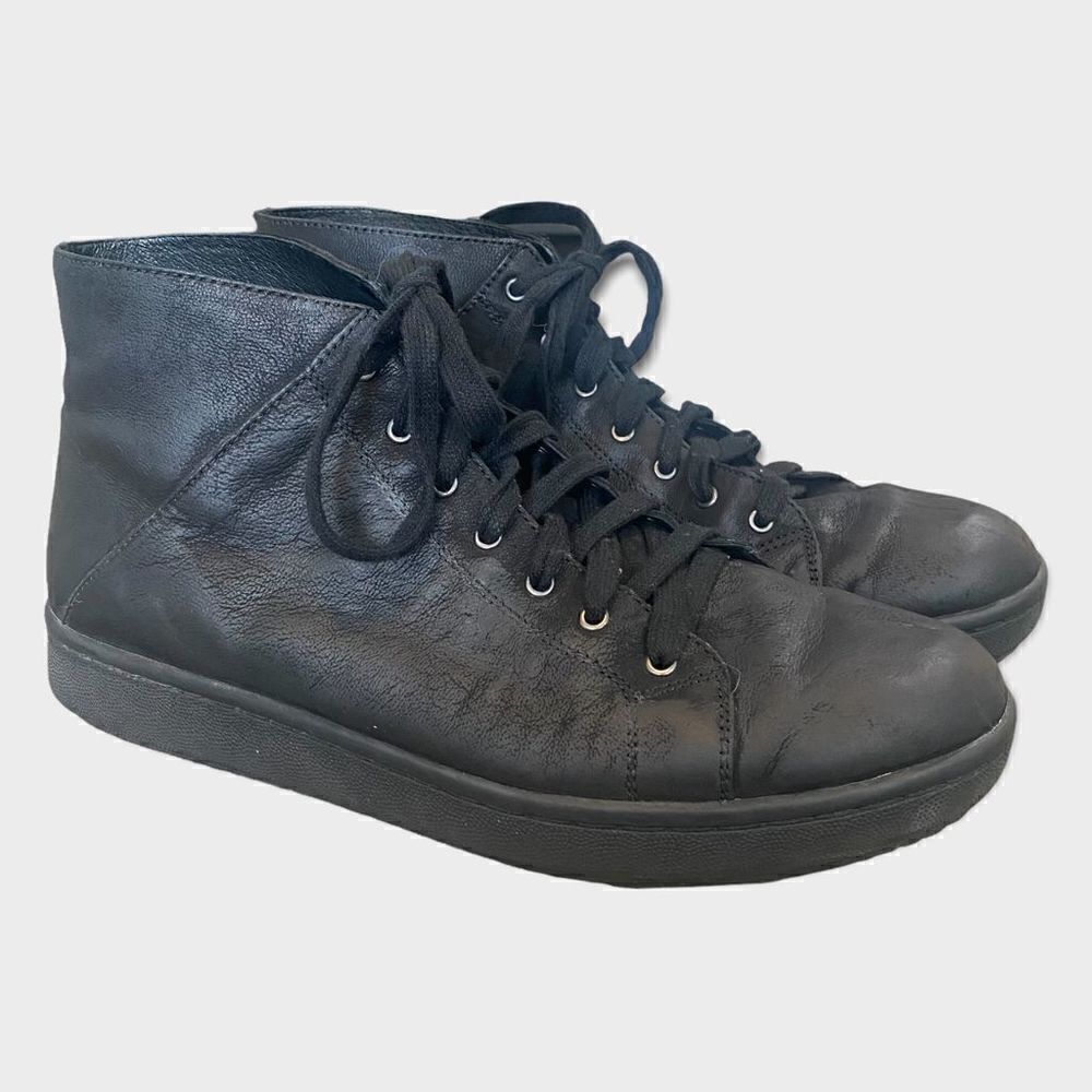 EILEEN FISHER Sneaker Size 10 Leather Flash High Top Lace Up Black